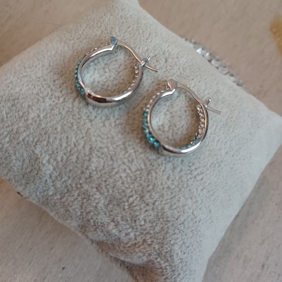 Blue Ombre Rhinestone Crystal Inside-Out Hoop Drop Dangle Earrings - Picture 9 of 9